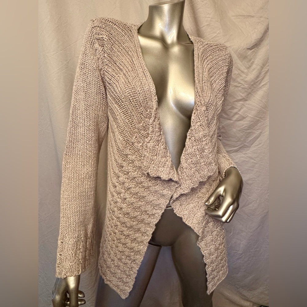 Tribal Shawl Collar Open Cardigan Woman’s Size L Coppery Beige